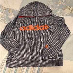 Adidas Dark & Light Gray Striped Hoodie with Orange Logo